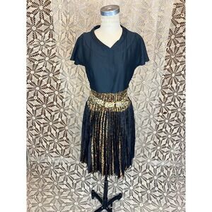 Cacharel Dress Y2K Pleated Leopard Print Black Silk Cotton USA 6